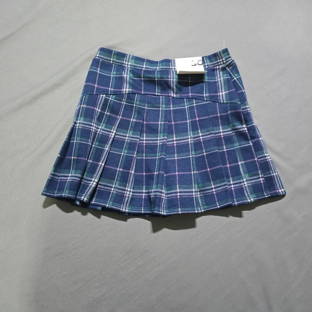 SO Knit Pleated Plaid Skort Kids Size 8 Navy Green Pink DG32G004RR